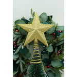Varf decorativ de brad, Auriu, in forma de Stea, cu design in relief, din Plastic/Metal, 15.5 cm x 20.5 cm,