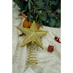 Varf decorativ de brad, Auriu, in forma de Stea, cu design in relief, din Plastic/Metal, 15.5 cm x 20.5 cm,