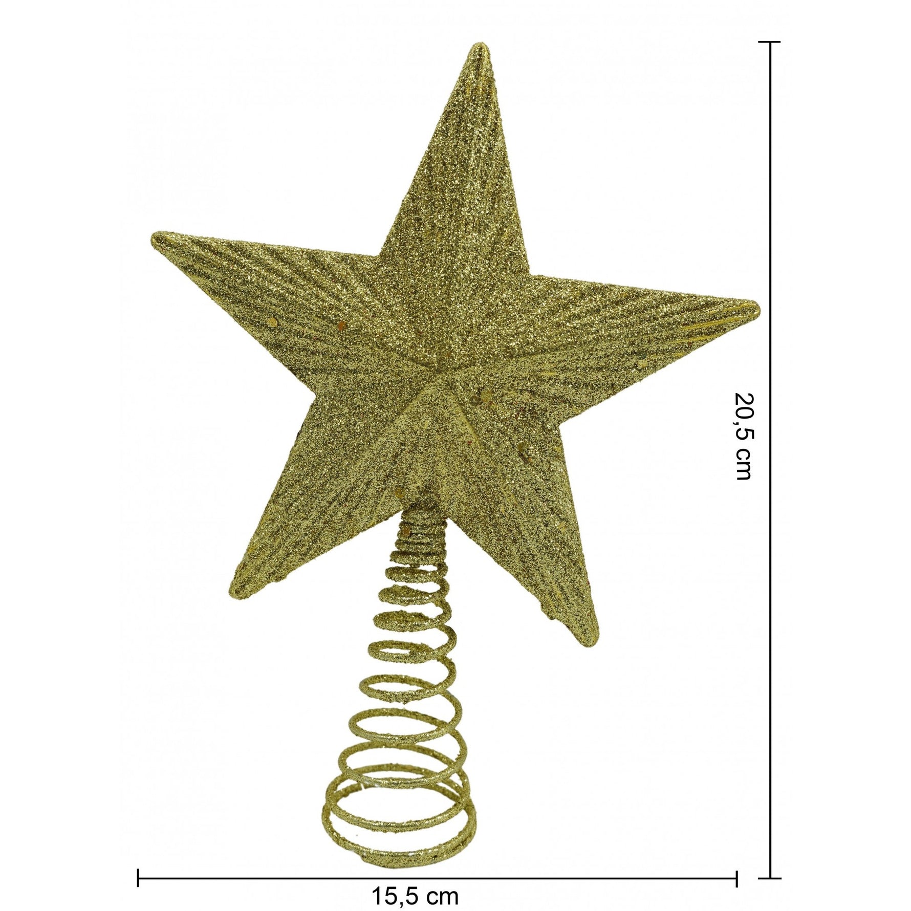 Varf decorativ de brad, Auriu, in forma de Stea, cu design in relief, din Plastic/Metal, 15.5 cm x 20.5 cm,
