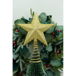 Varf decorativ de brad, Auriu, in forma de Stea, cu design in relief, din Plastic/Metal, 15.5 cm x 20.5 cm,