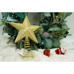 Varf decorativ de brad, Auriu, in forma de Stea, cu design in relief, din Plastic/Metal, 15.5 cm x 20.5 cm,