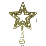 Varf decorativ de brad, Auriu, in forma de Stea, decupata in centru, din Plastic/Metal, 14 cm x 19 cm,