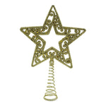 Varf decorativ de brad, Auriu, in forma de Stea, decupata in centru, din Plastic/Metal, 14 cm x 19 cm,