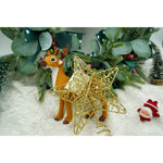 Varf decorativ de brad, Auriu, in forma de Stea, design cu paiete, din Plastic/Metal, 13 cm x 18 cm, diametru 4 cm,