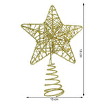Varf decorativ de brad, Auriu, in forma de Stea, design cu paiete, din Plastic/Metal, 13 cm x 18 cm, diametru 4 cm,