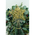 Varf decorativ de brad, Auriu, in forma de Stea, design cu paiete, din Plastic/Metal, 18 cm x 23 cm, Interior/Exterior,
