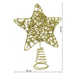 Varf decorativ de brad, Auriu, in forma de Stea, design cu paiete, din Plastic/Metal, 18 cm x 23 cm, Interior/Exterior,