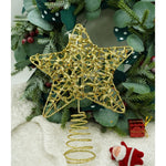 Varf decorativ de brad, Auriu, in forma de Stea, design cu paiete, din Plastic/Metal, 18 cm x 23 cm, Interior/Exterior,
