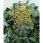 Varf decorativ de brad, Auriu, in forma de Stea, design cu paiete, din Plastic/Metal, 18 cm x 23 cm, Interior/Exterior,