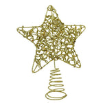Varf decorativ de brad, Auriu, in forma de Stea, design cu paiete, din Plastic/Metal, 18 cm x 23 cm, Interior/Exterior,