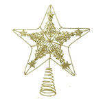 Varf decorativ de brad, Auriu, in forma de Stea, design de braduti, din Plastic/Metal, 24 cm x 27 cm,