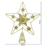 Varf decorativ de brad, Auriu, in forma de Stea, design de stele, din Plastic/Metal, 25 cm x 27 cm, Interior/Exterior,