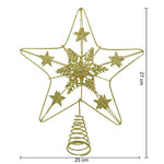 Varf decorativ de brad, Auriu, in forma de Stea, design de stele, din Plastic/Metal, 25 cm x 27 cm, Interior/Exterior,