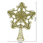 Varf decorativ de brad, Auriu, in forma de Stea, design forjat, din Plastic/Metal, 14.5 cm x 20 cm, Interior/Exterior,