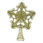 Varf decorativ de brad, Auriu, in forma de Stea, design forjat, din Plastic/Metal, 14.5 cm x 20 cm, Interior/Exterior,