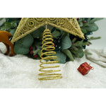 Varf decorativ de brad, Auriu, in forma de Stea, design spiralat, din Plastic/Metal, 29 cm x 38 cm, Interior/Exterior,