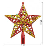 Varf decorativ de brad, Rosu/ Auriu, in forma de Stea, design spiralat, din Plastic, 19 cm x 21 cm, Interior/Exterior,