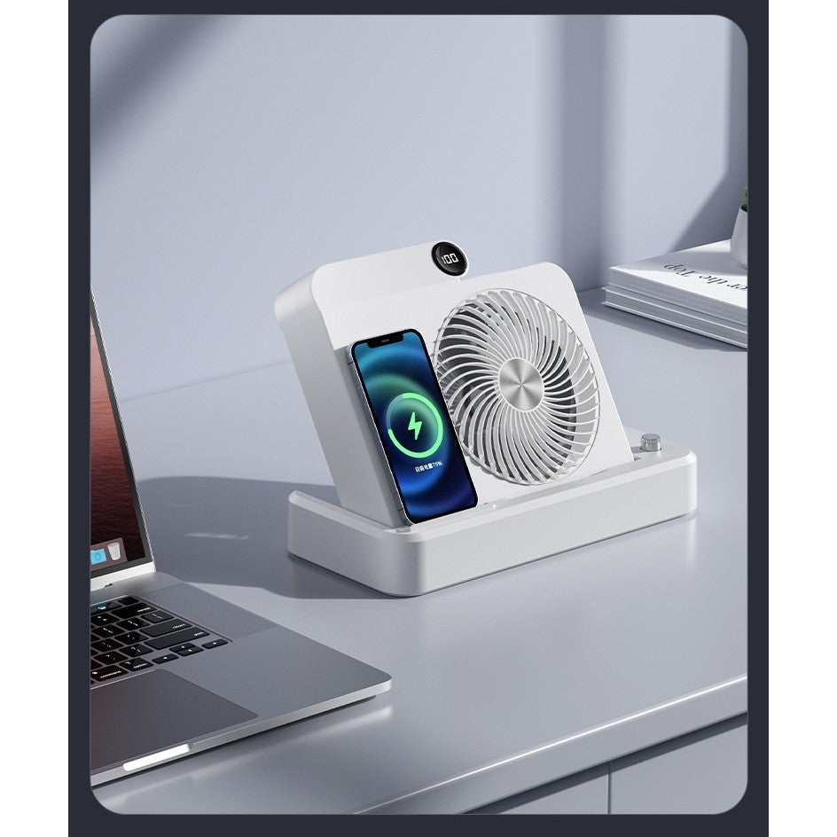 Ventilator 2in1, Flippy, Functie Incarcare Telefon Wireless, 100 Trepte de Viteza, 2400 mAh, 5V, 2A, 25 x 16.5 x 24 cm,