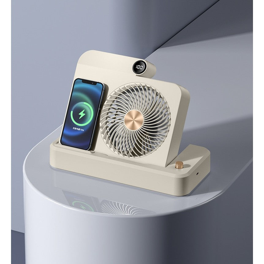 Ventilator 2in1, Flippy, Functie Incarcare Telefon Wireless, 100 Trepte de Viteza, 2400 mAh, 5V, 2A, 25 x 16.5 x 24 cm,