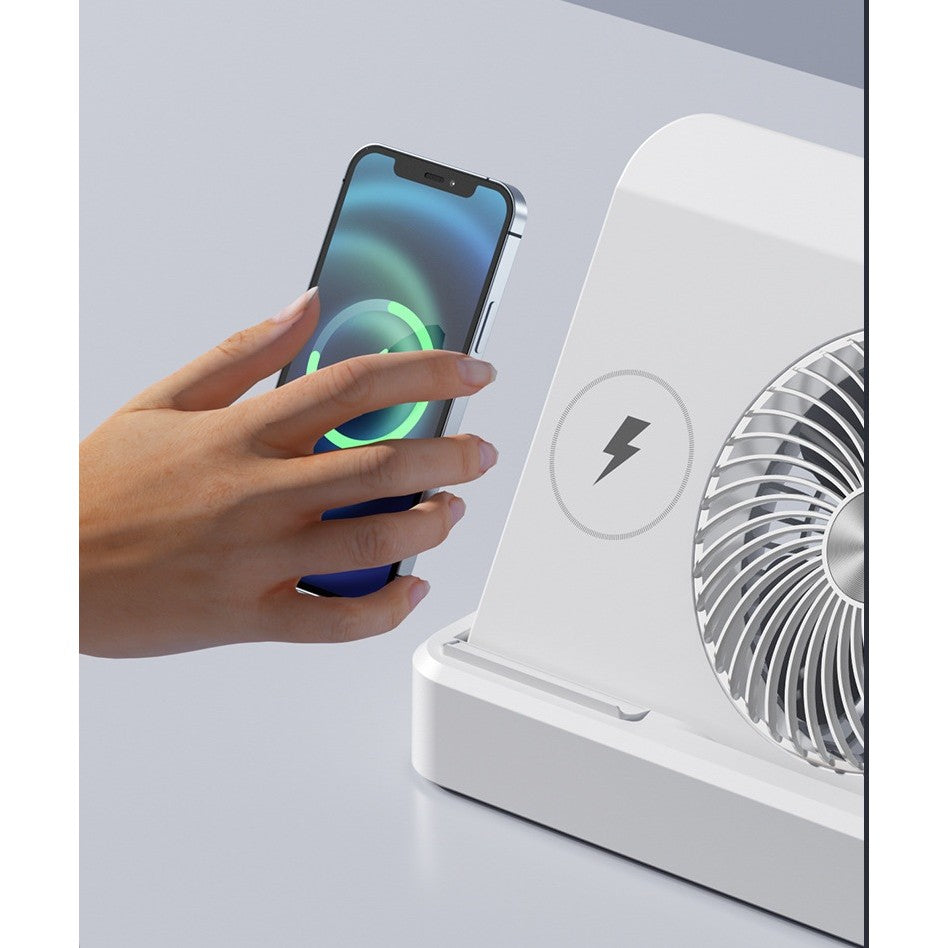 Ventilator 2in1, Flippy, Functie Incarcare Telefon Wireless, 100 Trepte de Viteza, 2400 mAh, 5V, 2A, 25 x 16.5 x 24 cm,