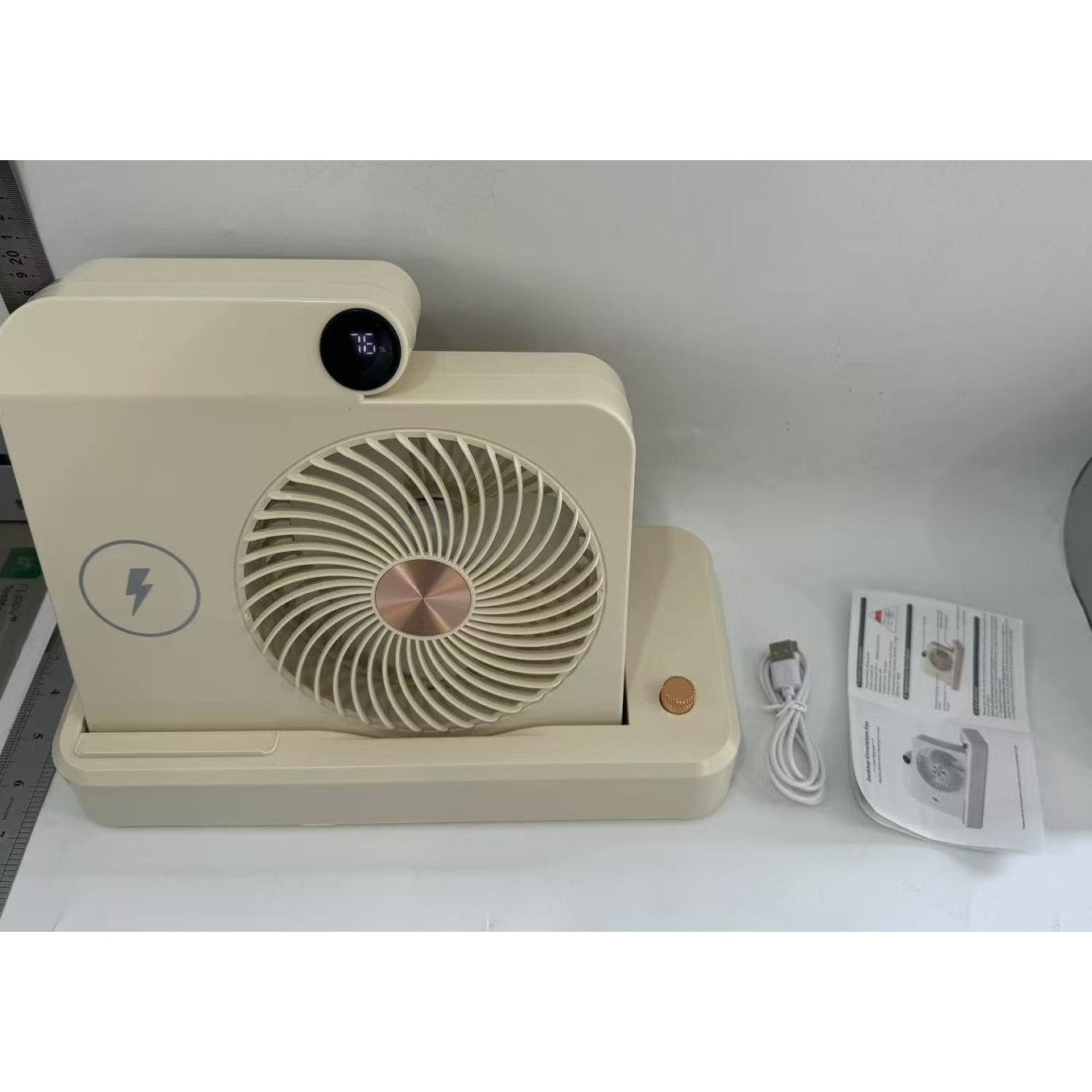 Ventilator 2in1, Flippy, Functie Incarcare Telefon Wireless, 100 Trepte de Viteza, 2400 mAh, 5V, 2A, 25 x 16.5 x 24 cm,