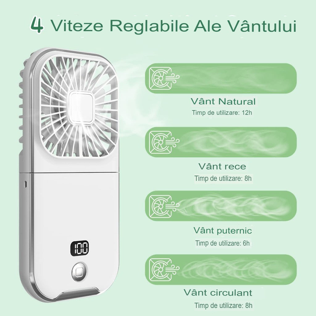 Ventilator Portabil Flippy, 3 in 1, de Mana, de Gat, de Birou, 16.7 x 8 x 1.9 cm, 3 Trepte de Viteza, Incarcare USB,