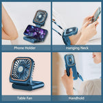 Ventilator Portabil Flippy, 3 in 1, de Mana, de Gat, de Birou, 16.7 x 8 x 1.9 cm, 3 Trepte de Viteza, Incarcare USB,