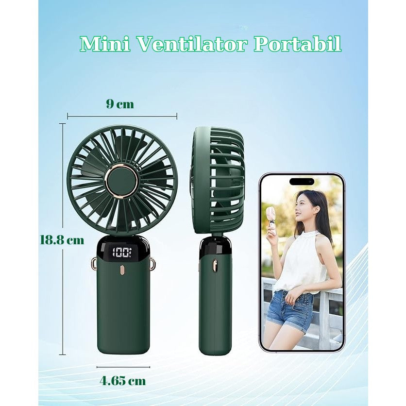 Ventilator Ultra Portabil cu Aromaterapie, Flippy, 3 in 1, de Mana, de Birou, de Gat, 5 Trepte de Viteza, Incarcare