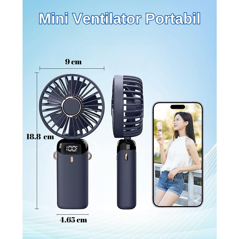 Ventilator Ultra Portabil cu Aromaterapie, Flippy, 3 in 1, de Mana, de Birou, de Gat, 5 Trepte de Viteza, Incarcare