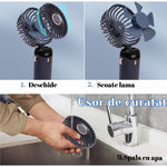 Ventilator Ultra Portabil cu Aromaterapie, Flippy, 3 in 1, de Mana, de Birou, de Gat, 5 Trepte de Viteza, Incarcare