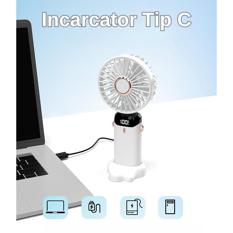 Ventilator Ultra Portabil cu Aromaterapie, Flippy, 3 in 1, de Mana, de Birou, de Gat, 5 Trepte de Viteza, Incarcare