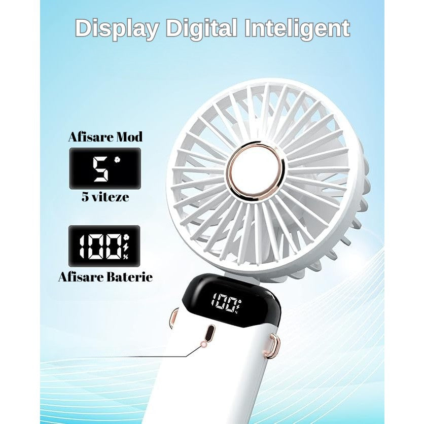Ventilator Ultra Portabil cu Aromaterapie, Flippy, 3 in 1, de Mana, de Birou, de Gat, 5 Trepte de Viteza, Incarcare