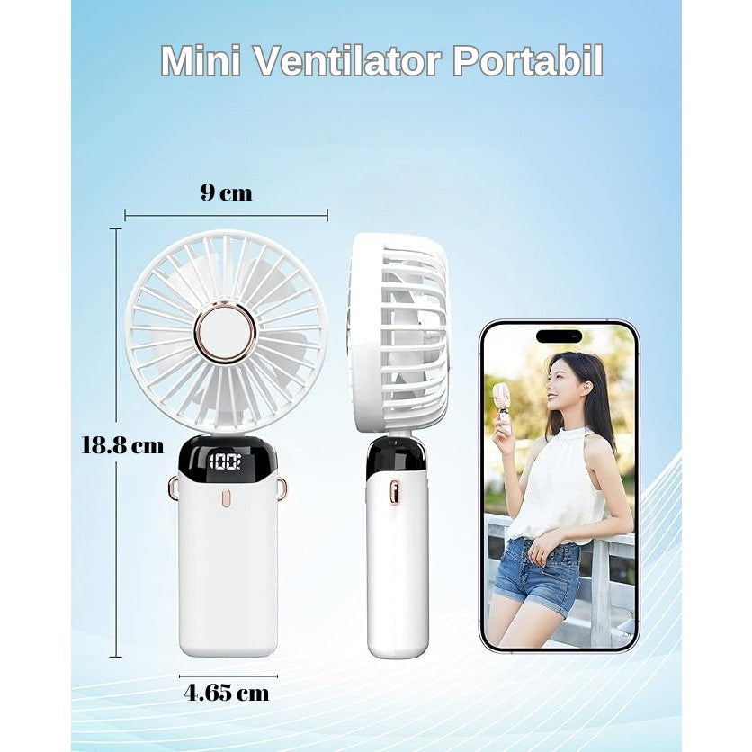 Ventilator Ultra Portabil cu Aromaterapie, Flippy, 3 in 1, de Mana, de Birou, de Gat, 5 Trepte de Viteza, Incarcare