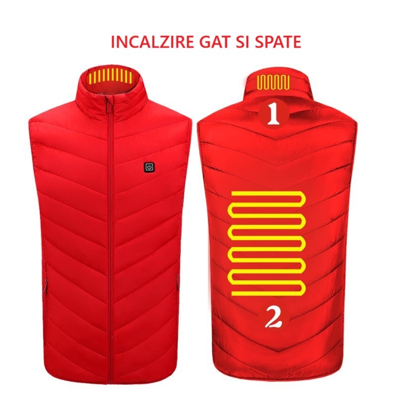 Vesta cu Incalzire, Flippy, Unisex, 2 Zone de Incalzire, Umplutura Bumbac, 3 Trepte de Temperatura, Incarcare USB,