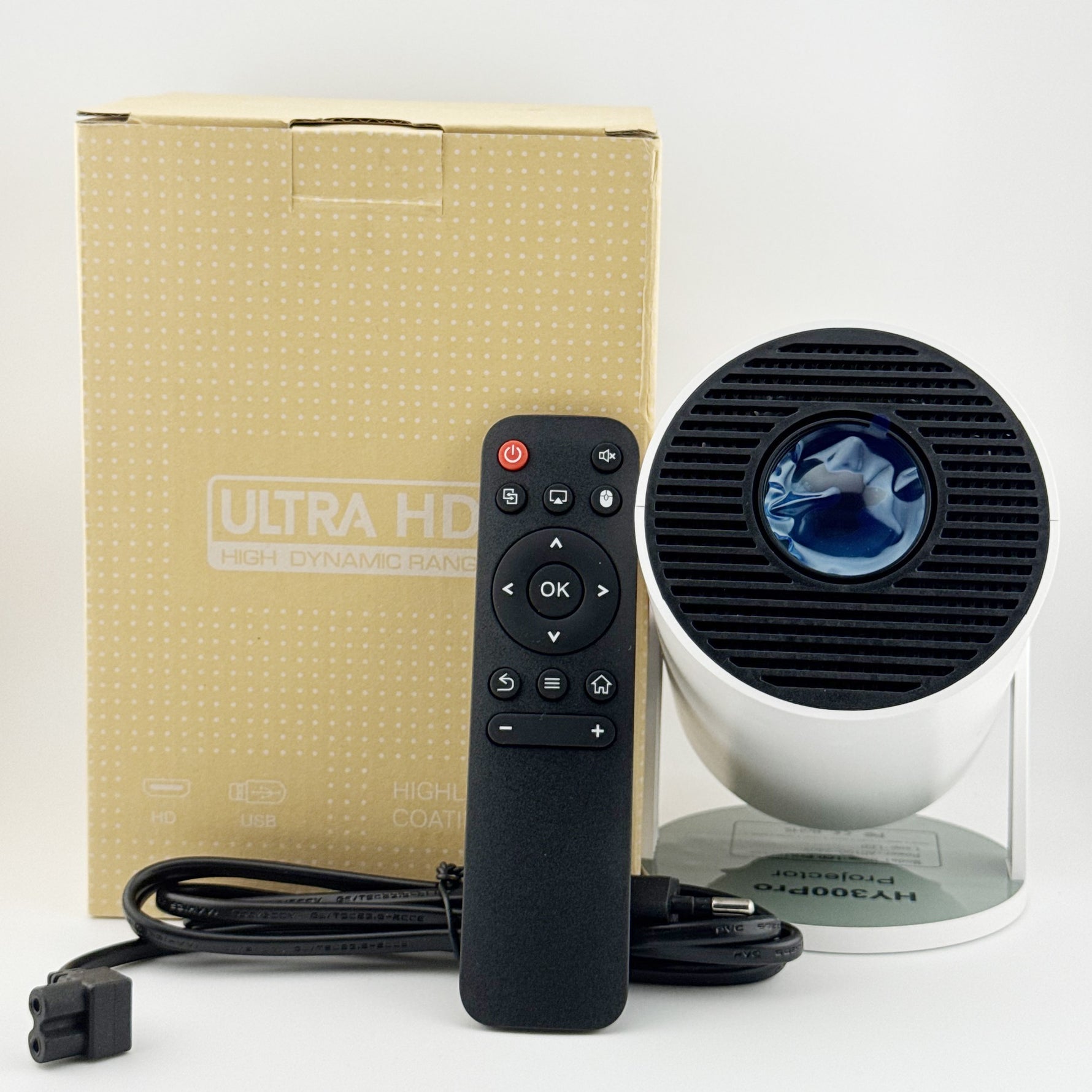 Video Proiector Portabil cilindric HY300PRO, Flippy, Inteligent, Full HD 1080 x 1280, Wireless, Compatibil cu