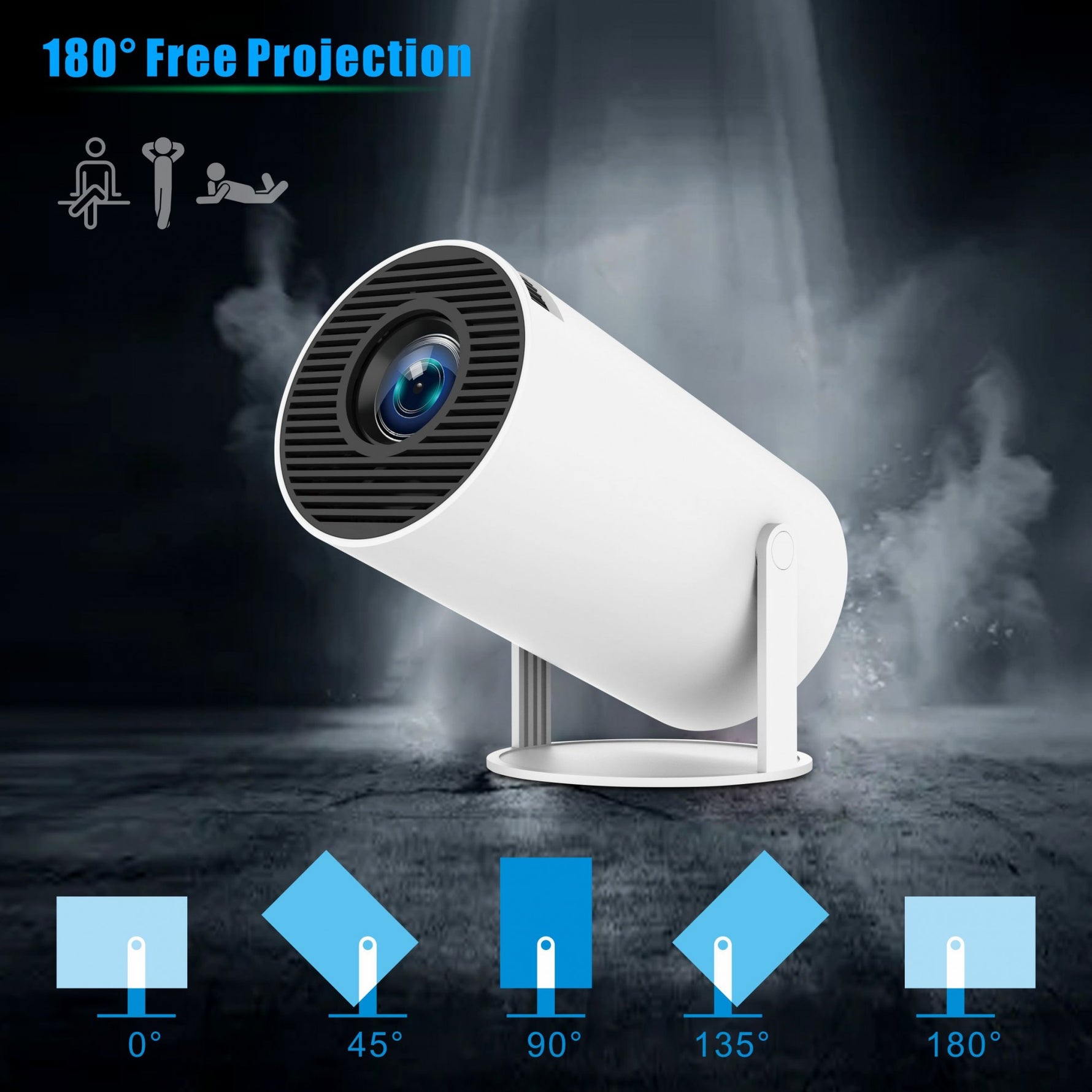 Video Proiector Portabil cilindric HY300PRO, Flippy, Inteligent, Full HD 1080 x 1280, Wireless, Compatibil cu