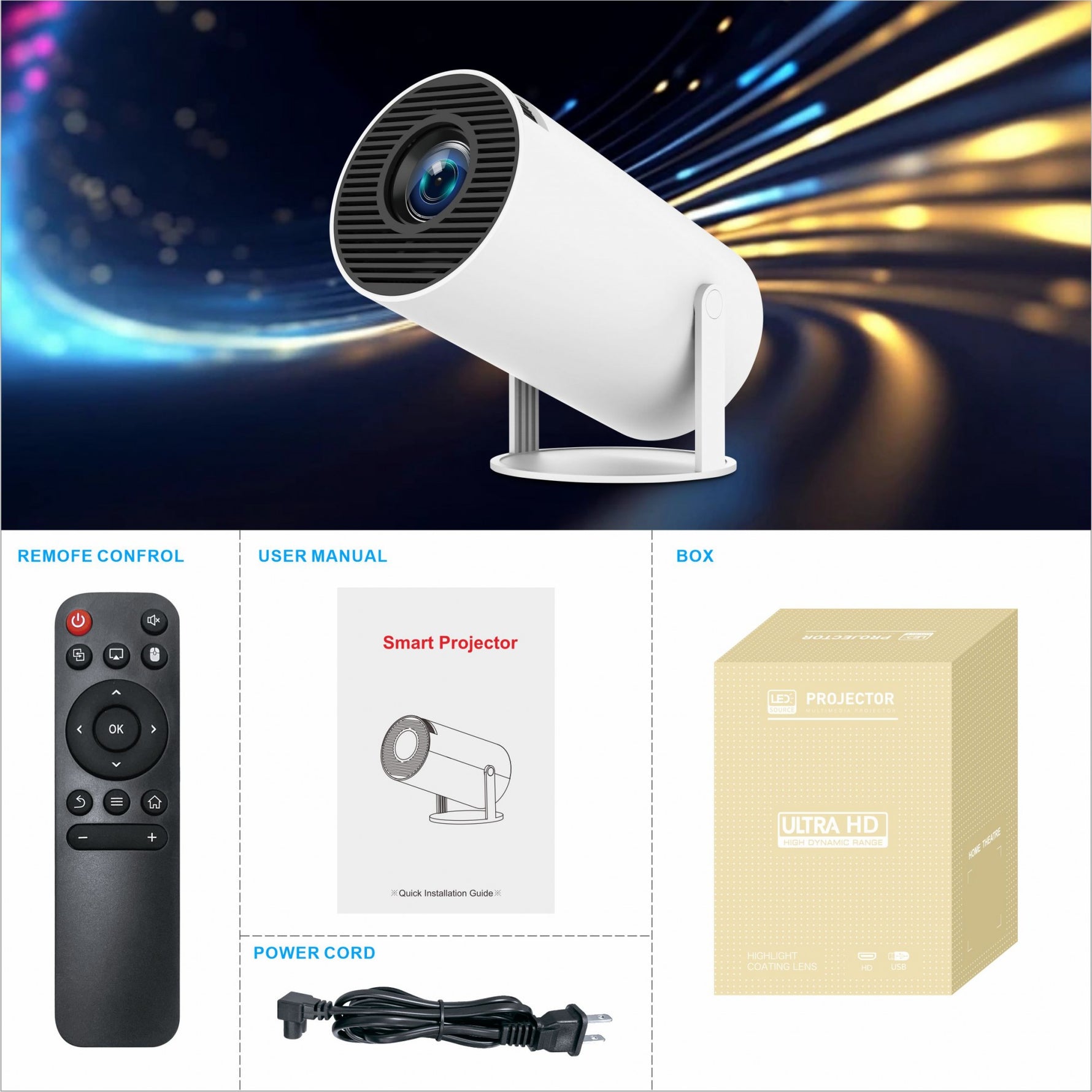 Video Proiector Portabil cilindric HY300PRO, Flippy, Inteligent, Full HD 1080 x 1280, Wireless, Compatibil cu