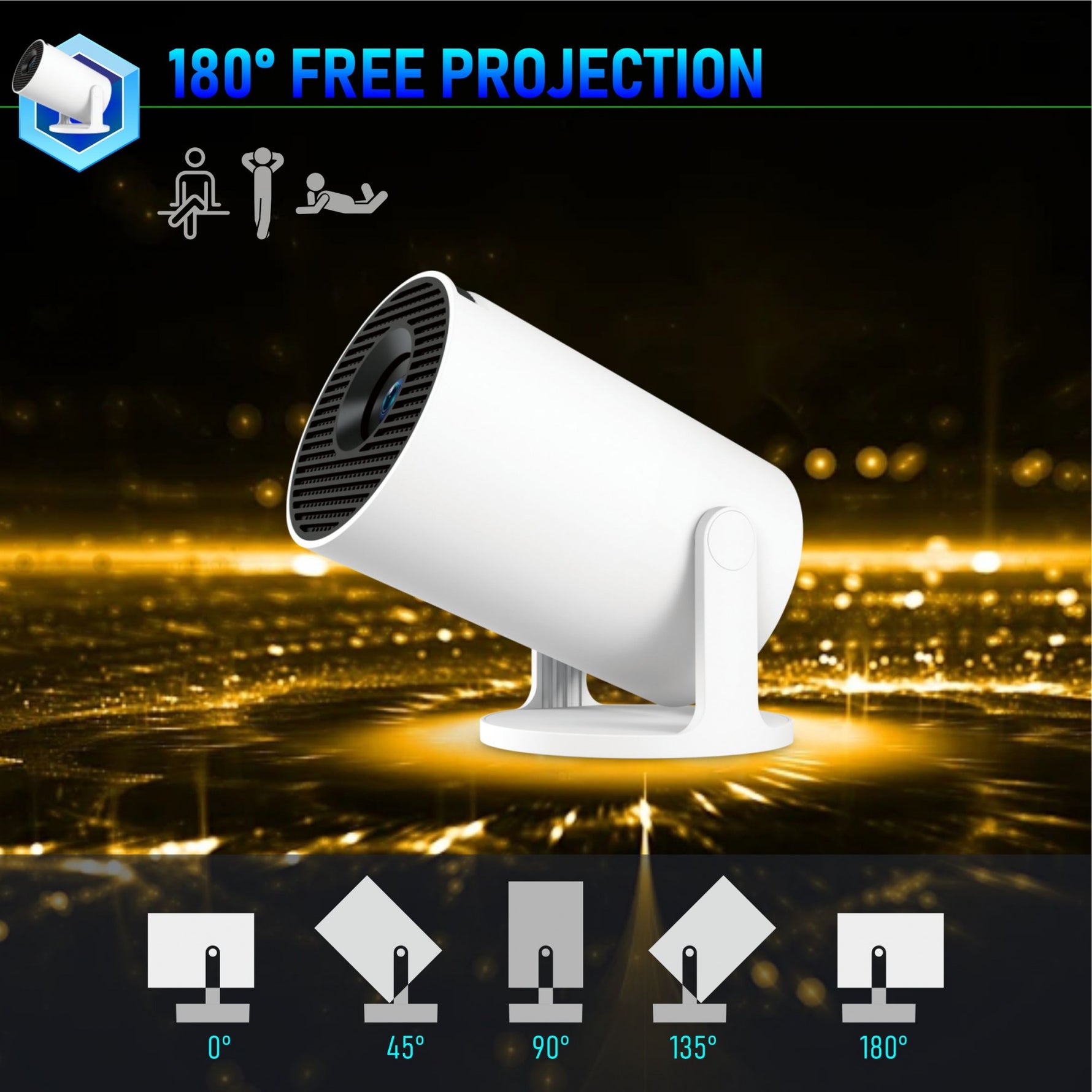 Video Proiector Portabil cilindric HY300PRO+, Flippy, Inteligent, ULTRA HD 1920 x 1080, Wireless, Compatibil cu