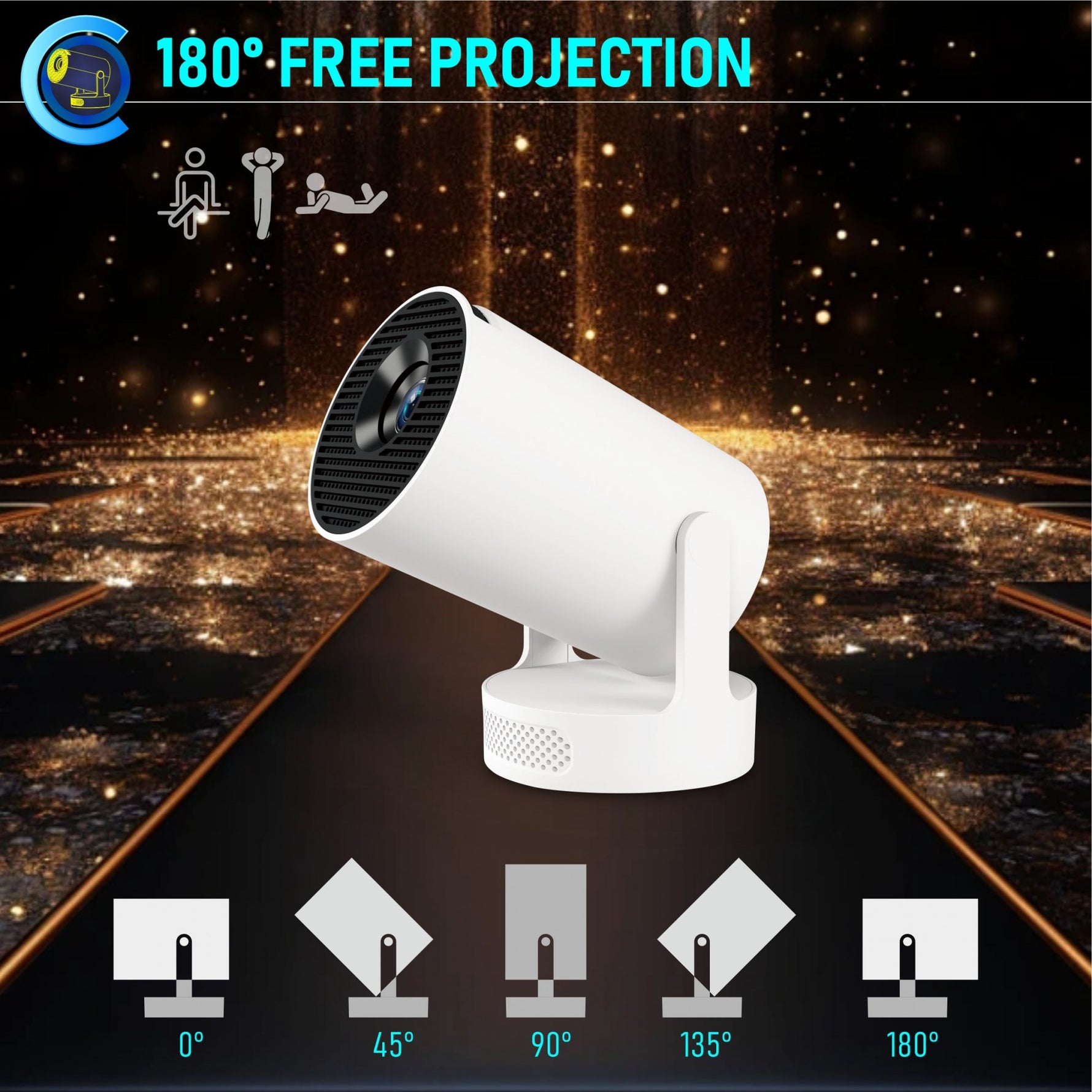 Video Proiector Portabil cilindric HY300ULTRA, Flippy, Inteligent, ULTRA HD 4K 1920 x 1080, Wireless, Compatibil cu
