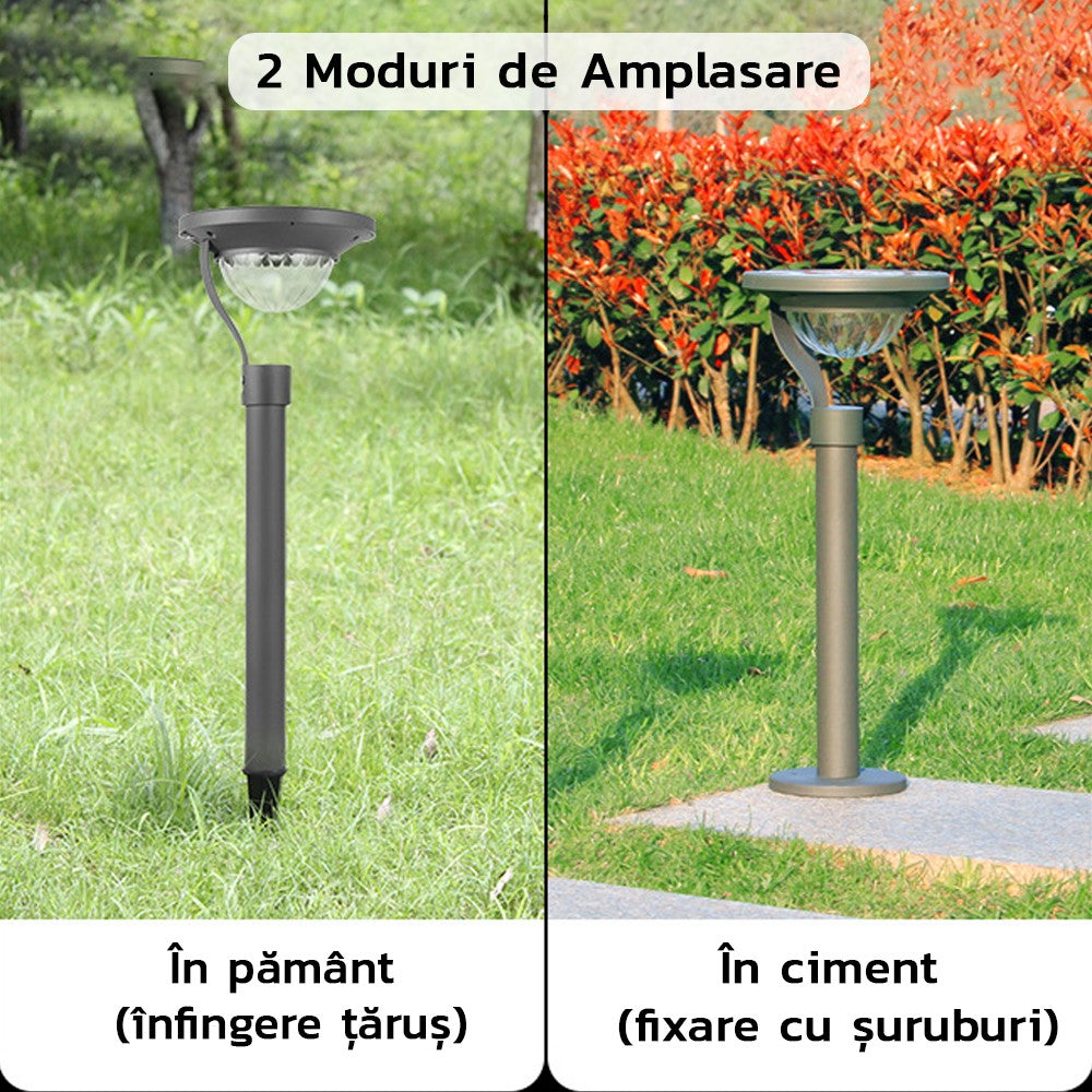 Lampa solara LED cu 2 moduri de fixare, IP65, material ABS, baterie 4.5 V, 200 mah, 450 Lumeni, 42.5 x 15 cm, alb cald