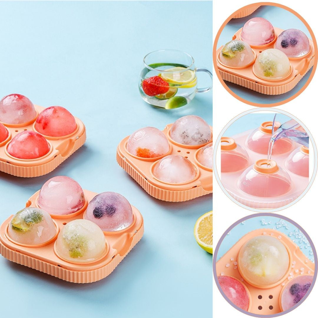 Forma Sfere de Gheata pentru Wiskey si Cocktail-uri Flippy, 4 Sfere, Material Plastic/Silicon Alimentar, Diametru 6.5