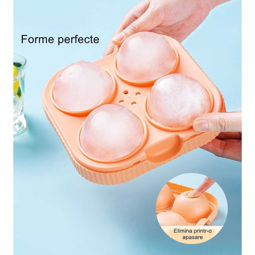 Forma Sfere de Gheata pentru Wiskey si Cocktail-uri Flippy, 4 Sfere, Material Plastic/Silicon Alimentar, Diametru 6.5