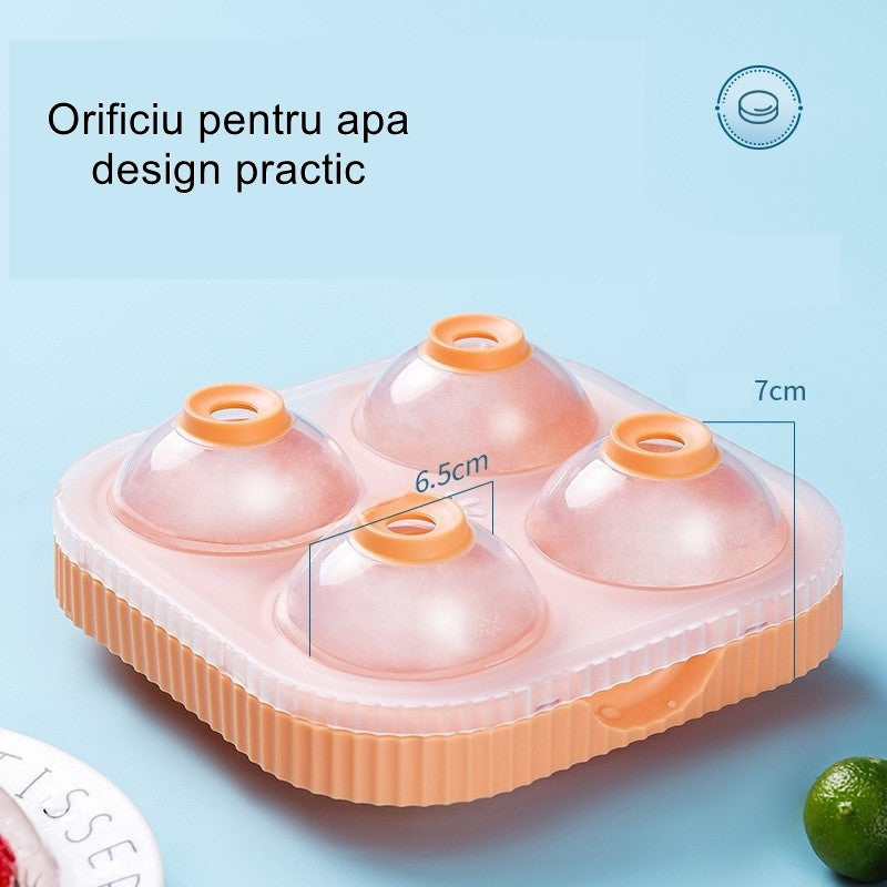 Forma Sfere de Gheata pentru Wiskey si Cocktail-uri Flippy, 4 Sfere, Material Plastic/Silicon Alimentar, Diametru 6.5