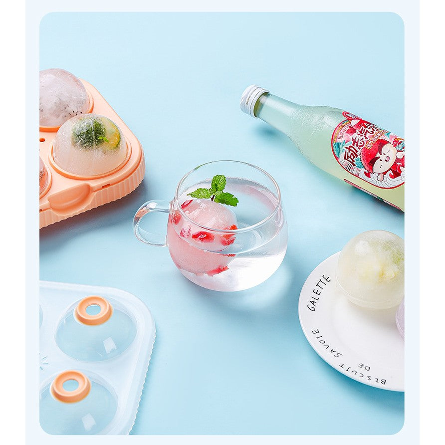Forma Sfere de Gheata pentru Wiskey si Cocktail-uri Flippy, 4 Sfere, Material Plastic/Silicon Alimentar, Diametru 6.5