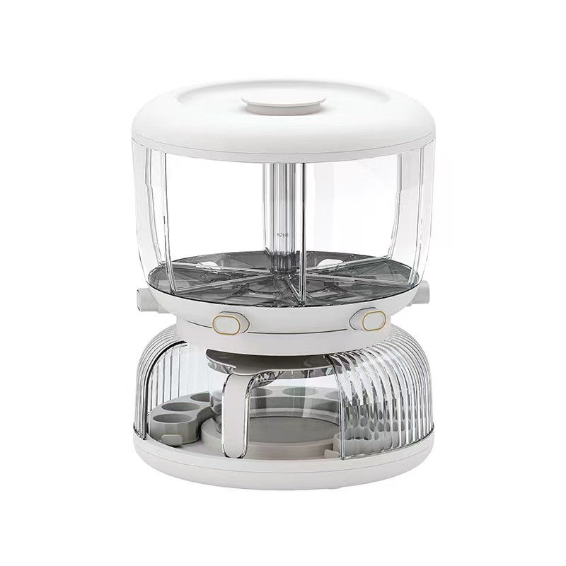 Dozator etajat de cereale Flippy, rotativ 360, 6 compartimente, capacitate 10L, cofrag special pentru oua, vas pentru