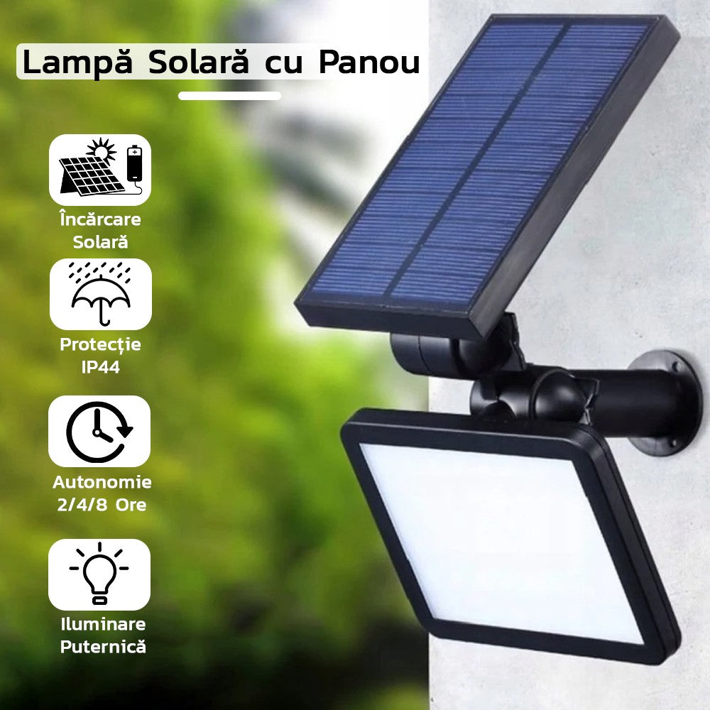 Lampa solara pentru terasa/gradina 48 de LED-uri Flippy, cu 2 moduri de fixare, senzor de lumina, IP44, material ABS,