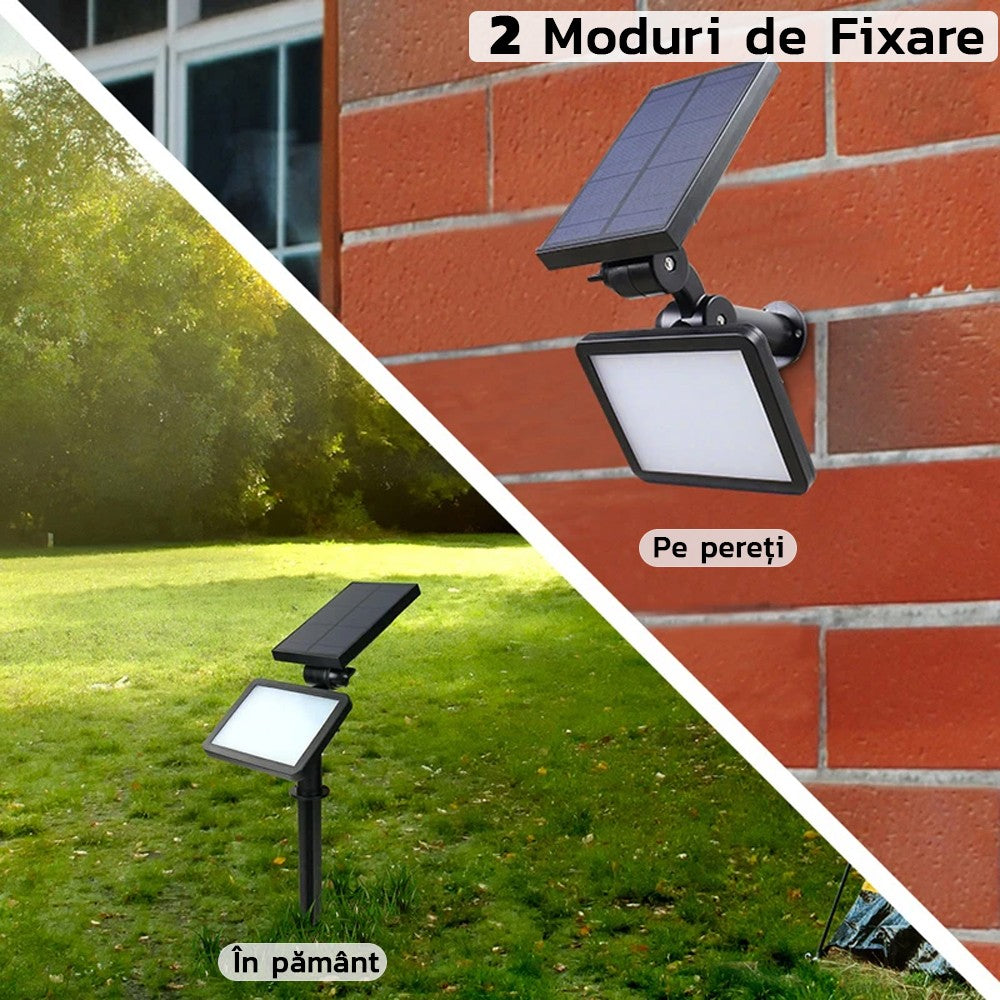 Lampa solara pentru terasa/gradina 48 de LED-uri Flippy, cu 2 moduri de fixare, senzor de lumina, IP44, material ABS,