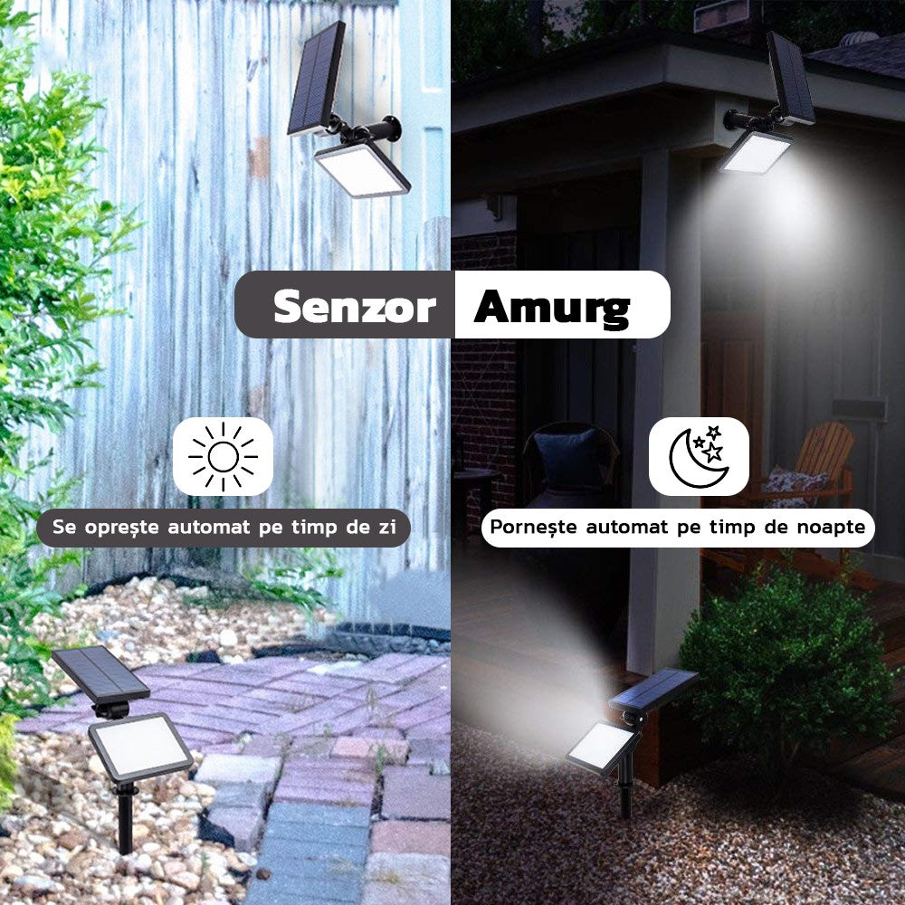 Lampa solara pentru terasa/gradina 48 de LED-uri Flippy, cu 2 moduri de fixare, senzor de lumina, IP44, material ABS,
