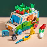 Jucarie Educativa Montessori, Flippy, Model Masinuta Educativa din Lemn 6 in 1, Sortator Forme, 1–3 ani, 23.7 x 17.5 x