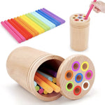 Jucarie Educativa Montessori din Lemn, 19 Piese, Flippy, Sortator cu Betisoare, Joc de Motricitate Fina pentru Copii,